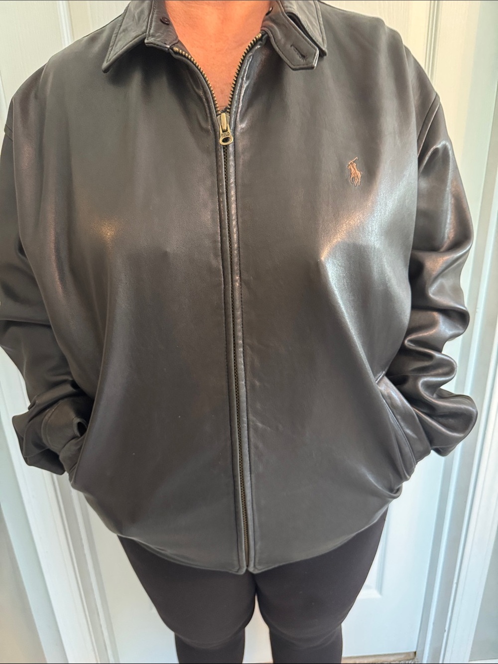 Polo by Ralph Lauren Black Leather Zip-Front Jacket
